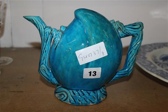 Chinese turquoise stoneware 19th Century Cadogan teapot in the form of a peach
